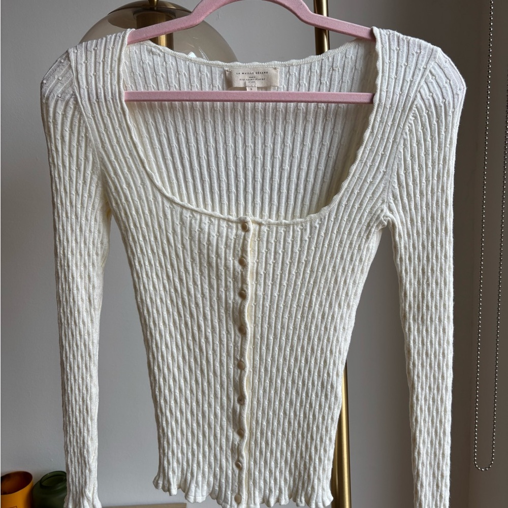 Sezane Cream Scoop Neck Sweater